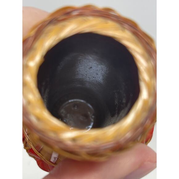 Vintage Woven Wicker Miniature Vase Shanghai Handicrafts Basket Ceramic Inside - Picture 4 of 7